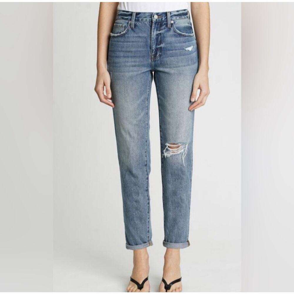 Pistola Presley High Rise Straight Leg Jeans Distressed Light Wash Denim Size 25